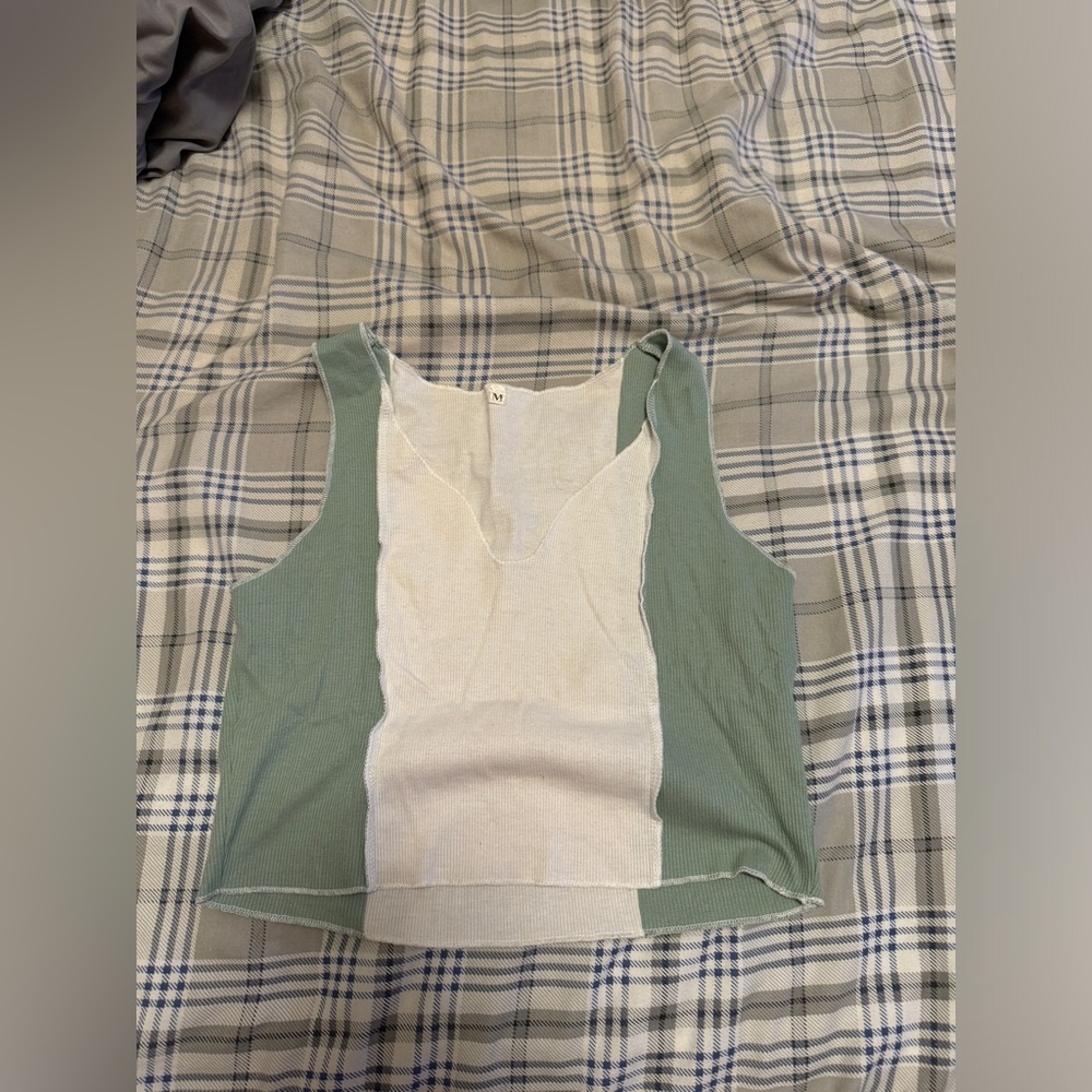 medium green and white deep v tank